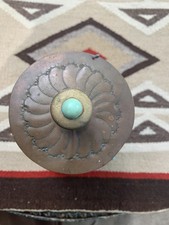 Vtg Southwest Native American Copper Box Tobacco Container Turquoise Navajo  picture