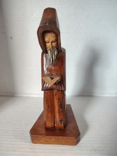 Vintage Mid Century Hand Carved Wooden Monk Figurine Mexico Folk Art 9