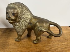 RARE LARGE LATE 1800'S CAST IRON LION DOORSTOP AND BANK--FANTASTIC CONDITION-- picture