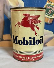 MobilOil Motor Oil Can Full Quart Gas Service Station Tin Litho Socony Vacuum picture