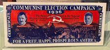 Rare 1936 Communist Party Election Campaign Certificate 10 Cents Earl Browder picture