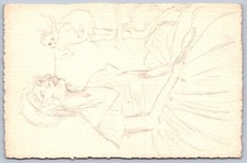K48/ Hand-Drawn Postcard c1910 Sketch Cupid Pretty Woman Dress 431 picture