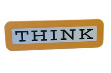 IBM Think Sign Yellow Gold Plastic Desk Ad Plaque Stand c.1960's-70's Vintage picture