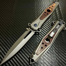 8.75” Wood Military Tactical EDC Spring Assisted Open Blade Folding Pocket Knife picture