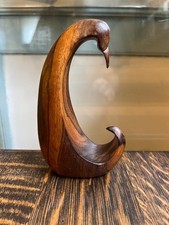 MID CENTURY ZEBRA WOOD BIRD FIGURE. STATUE. SCULPTURE.  EXCELLENT, STYLIZED picture