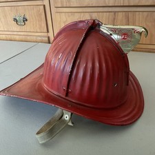 VINTAGE Antique Cairns Metal Fire Firefighter Red Helmet With Liner picture