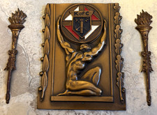 Vintage Knights of Columbus Wall Plaque Fixtures Brass Bronze Art Deco Atlas 4x5 picture