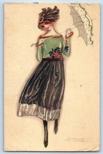 c1910's Woman Art Nouveau Signed Artist US Soldier Mail WWI Antique Postcard picture