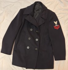Vintage 1940s 1950s US Navy Peacoat Wool Naval Clothing Depot Size 42 WWII Era picture
