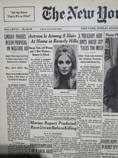 VINTAGE NEWSPAPER HEADLINE ~SHARON TATE AMONG 5 MURDERED BY MANSON FAMILY 1969 picture