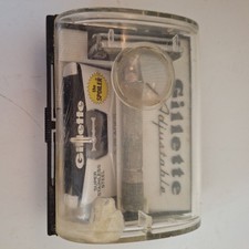 Vintage Gillette 1960 Adjustable Safety Razor Case Platinum Chrome Blades picture