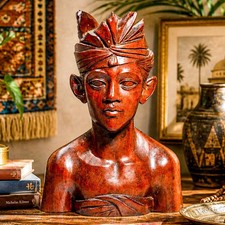 Large Hand Carved Wood Antique Bust Statue Sculpture Indonesia Bali Travel picture