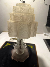 1930s Art Deco Pink Satin Glass Skyscraper Lamp L.E. Smith Houze 13.5