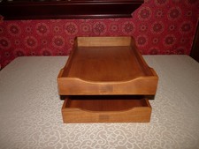 VINTAGE NUCRAFT WALNUT WOOD 2-TIER LEGAL-SIZED PAPER TRAYS picture