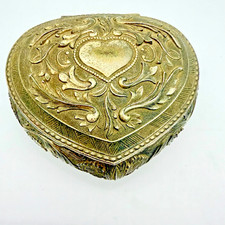 Vtg Silverplate Heart Trinket / Jewelry Box Japan Red Velvet Lined Delli Inc. picture