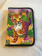 Vintage 90's Lisa Frank Hunter The Leopard Mini Zip Binder Stamps Pen & Markers picture