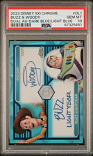 2023 Disney 100 Chrome Buzz & Woody Dual Auto Dark Blue/Light Blue /75 PSA 10 picture