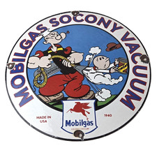 Vintage Mobil Sign - Pegasus Mobilgas Popeye Gas Oil Pump Service Porcelain Sign picture