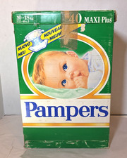 Vintage 1980s PAMPERS Empty Box 40 diapers 10-18kgs Collectible GREEN E. GERMANY picture