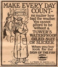 AJ Tower Co Waterproof Oiled Suit Or Slicker Boston 1906 Minneapolis Ad 5AL1-S1 picture