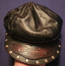 Vintage 3D Emblem Harley Davidson Bike Leather Cap Hat Studs Chain Visor picture