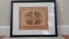 Vintage 2001 Framed  Tapa Cloth Tiki Tribal Pacific Islands Art 14.5