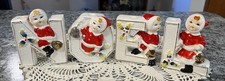 Vintage Lipper & Mann 1950’s Candle Holders NOEL Santa Children 4 Pcs picture