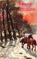 Christmas Horses Winter Scene Postcard 1908 Harry Payne Artist Tuck Oilette picture