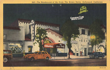 Hollywood CA, The Brown Derby, Rendezvous of the Stars, Old Cars, VTG Postcard picture
