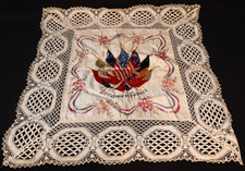 WWI US Army Souvenir of France Large Crochet Embroidered with Allied Flags, Neat picture