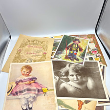 VTG Ephemera Lot - Art Prints, 1882 German Taufschein, Family Records, Clowns picture