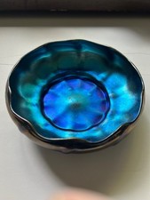 L.C. Tiffany Blue Favrile Ribbed Ruffled Bowl, Signed,  picture