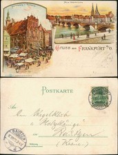 Litho Postcard Frankfurt (Oder) greeting from... market, market bustle, Oder bridge 1903 picture