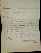 1882 Edwin H. Abbot, Trustee of Wisconsin Central Railroad Handwritten ALS picture
