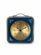 Vintage Blue Wood Desk Clock Retro Mantel Table Clock Quartz Handmade Decor picture
