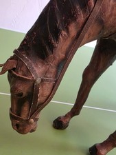VINTAGE HANDMADE LEATHER HORSE 16” AWESOME CRAFTSMANSHIP GREAT DETAIL  1900’s picture