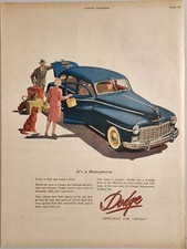 1947 Print Ad Dodge Blue Car Couple with Dog Go On Honeymoon picture