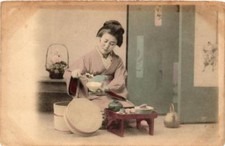 PC CPA geisha girls serving rice JAPAN (a9064) picture