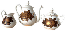 Vintage Limoges France Tea Set Gold Pear Star Teapot Sugar Creamer 3pc As Is picture