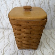 Vintage 1995 Longaberger Waste Basket With Lid and Plastic Liner picture
