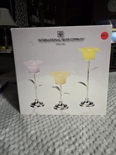 International Silver Company 3 Daisy Votive Candle Holders New In Box picture