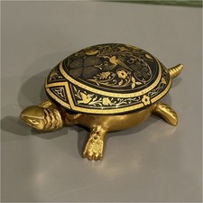 Vintage BOJ Eibar Spain Damascene Turtle Desk Bell Wind-Up Mechanical - WORKING picture