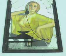 1930s art deco WEIDNER'S PONTIAC car Phone Woman ROG glass hanging mirror sign picture