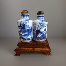 Antique  Blue & White Porcelain Double Snuff Bottle 19th C. Century Qing w/COA picture