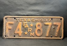 VINTAGE 1937 TEXAS Farm Truck Original License Plate Rat Rod Rustic picture