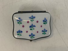 Vintage Likely French Porcelain Trinket Box w/ Floral Decoration & Mark picture