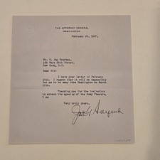 Rare Roxy Theatre Content - US Attorney General Sargent Signed Letter Autograph  picture