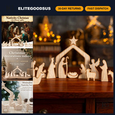 13-Piece Wooden Nativity Scene Set for Christmas Decor, Holiday Display, Gift picture