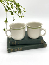 Vintage Green Stoneware Coffee Mugs Pair Country Casual Japan picture