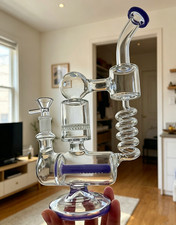 Coil Honeycomb Recycler rig Multiple pipes bong Glass Water Smoking Curved mouth picture